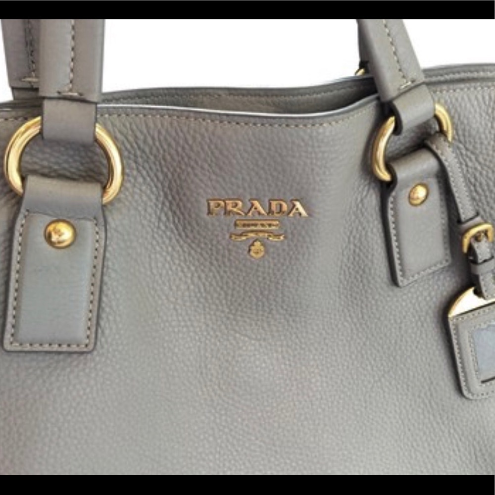 Prada tote bag-grey pebbled leather with gold h/w